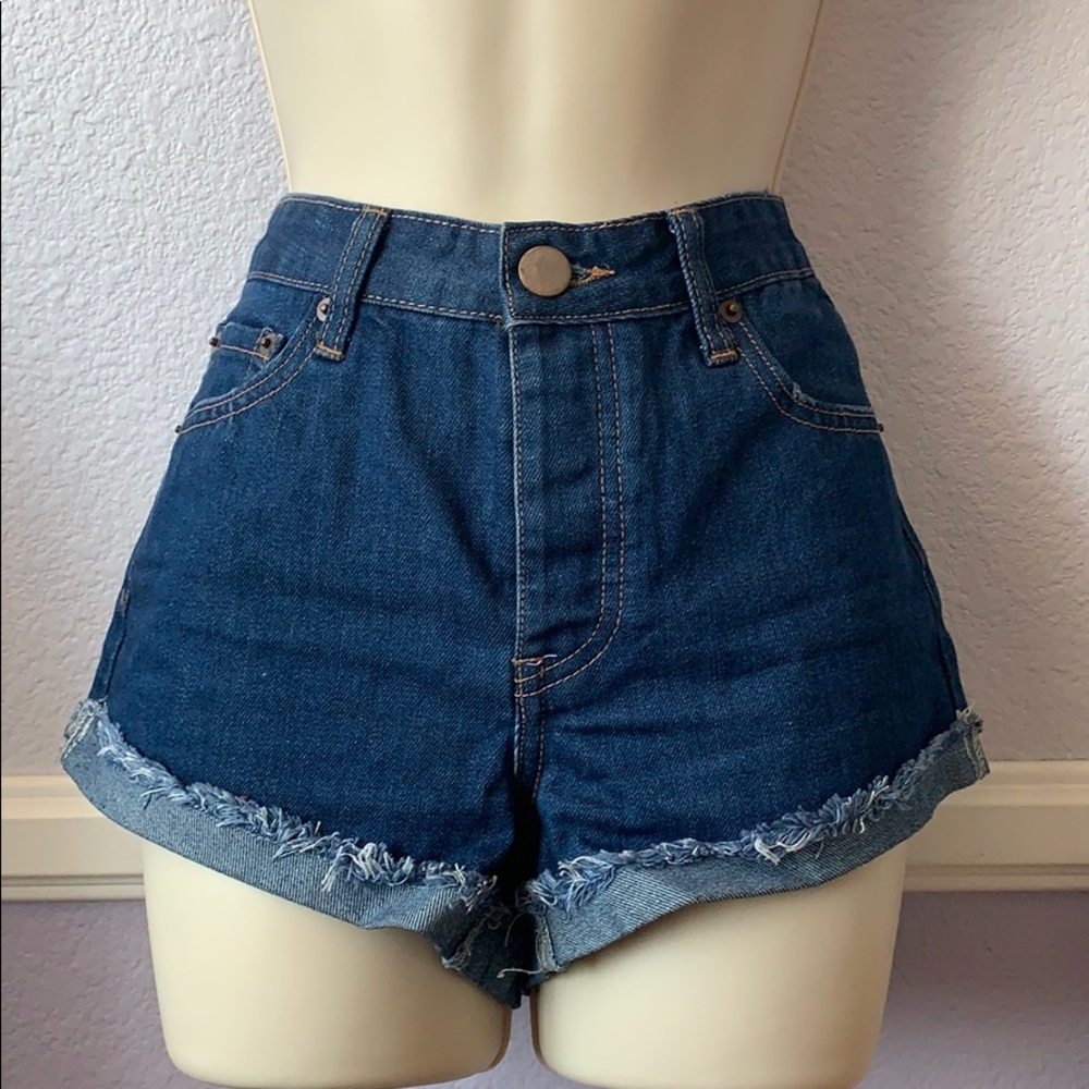 High Waisted Dark Wash Jean Shorts - Picture 1 of 6